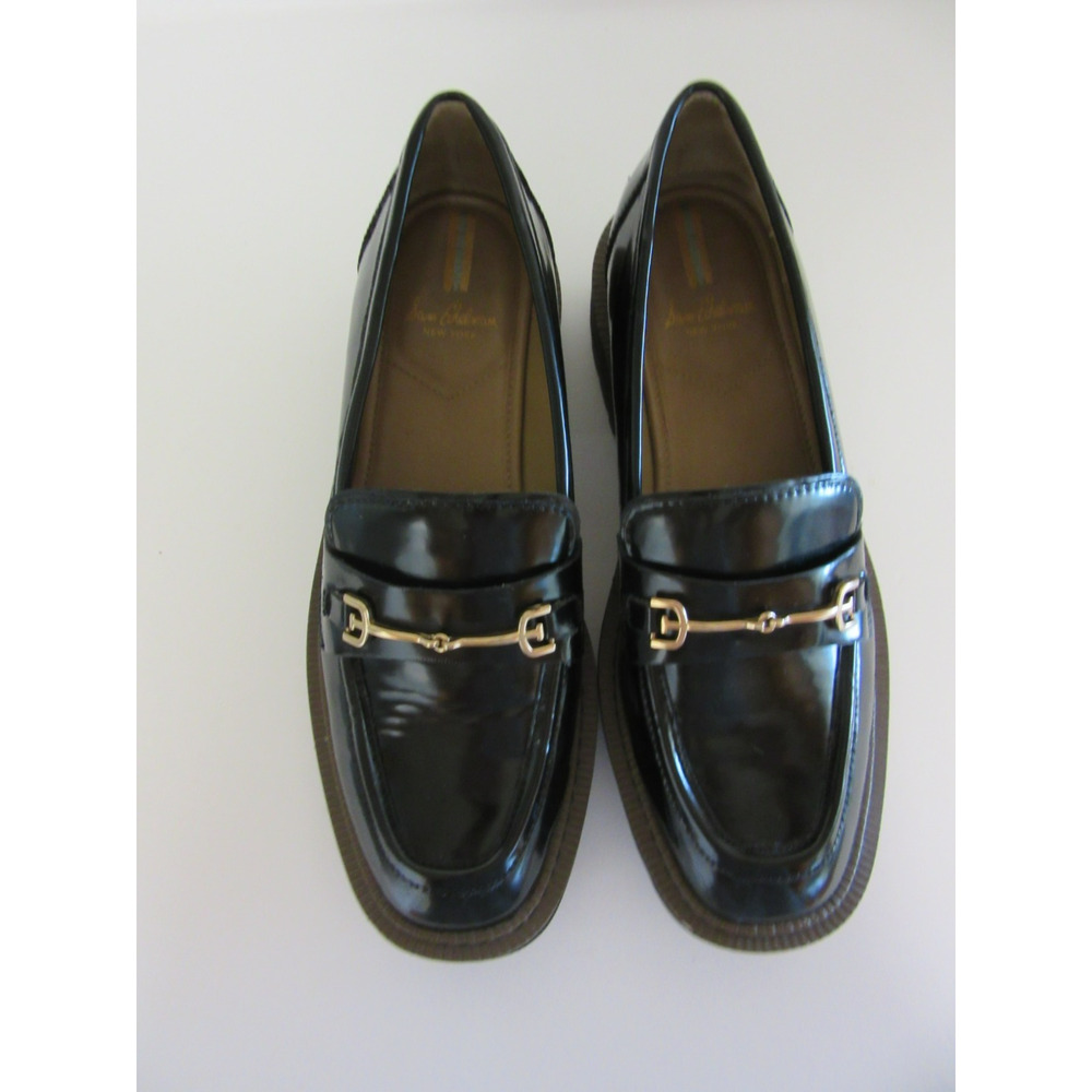 SAM EDELMAN Laurs Black Faux Patent Leather 8.5M Slip On Lugged Soles Loafers - Picture 5 of 8